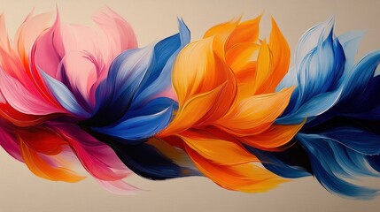 Abstract floral wall art, vibrant colors, soft light