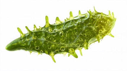 Naklejka premium A vibrant green cucumber, isolated on white