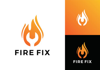 fire with wrench logo. fast repair service energy symbol vector design