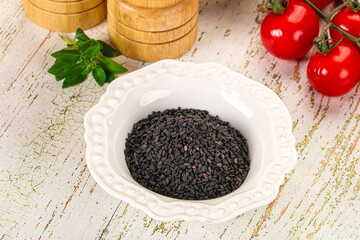 Black sesame seeds in the bowl