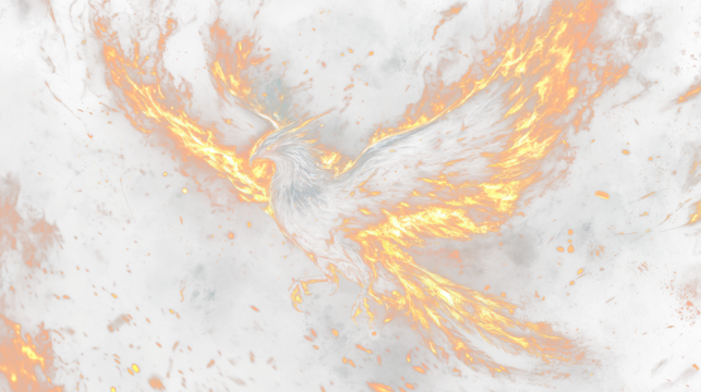 a fire bird flying through a dark sky