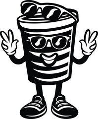 A cartoon drawing of a cup of popcorn black color vector illustration, A cartoon drawing of a cup silhouette vector, A cartoon drawing of a cup line art vector icon