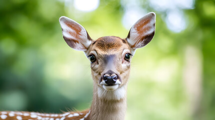 Fototapeta premium Close-Up Portrait of a Young Fawn Deer in a Lush Green Natural Habitat : Generative AI