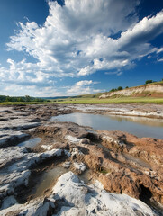 Stunning Natural Mud Landscape Under Dramatic Sky with Rolling Clouds Horizon : Generative AI
