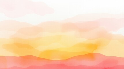 Soft watercolor landscape in pink, yellow and orange creates a warm, dreamy sunset scene.