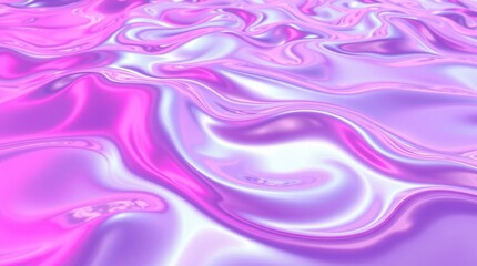 Fototapeta premium An abstract flowing liquid with a holographic, metallic texture in shades of pink and purple.
