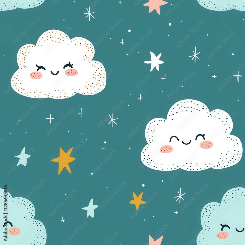Poster dreamy pattern featuring soft clouds and shimmering stars creating a magical atmosphere ideal for ch