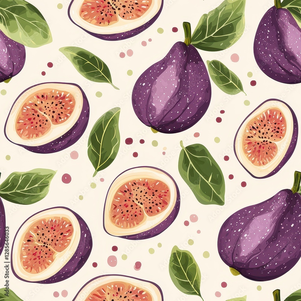 Poster unique pattern featuring fresh figs in various artistic arrangements ideal for elegant textiles and 