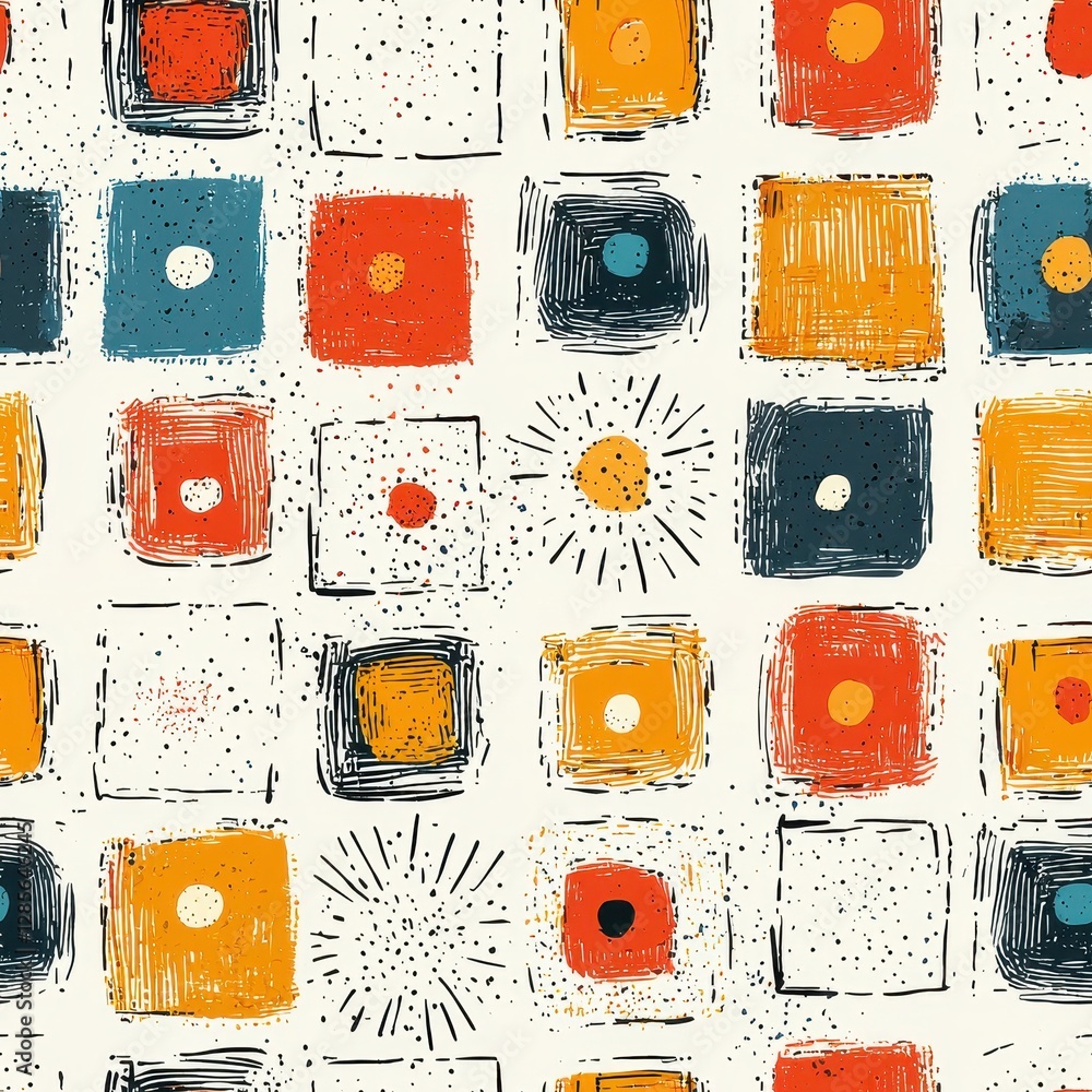 Poster a captivating pattern featuring squares and dots intertwined in a stylish design that combines geome
