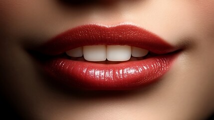 Obraz premium Close-up Woman Lips Red Lipstick Smile