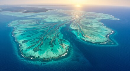 Aerial view of vibrant turquoise waters meeting land, a mesmerizing ocean scenery