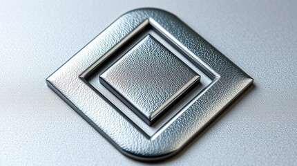 A metallic diamond emblem with textured surface, reflecting light with geometric precision.