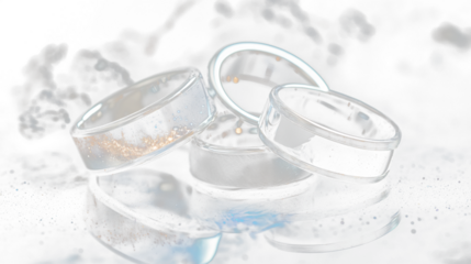 two wedding rings on top of a table