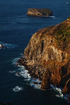 Azores, azory, ocean, morze, zach&oacute;d słońca, g&oacute;ry 