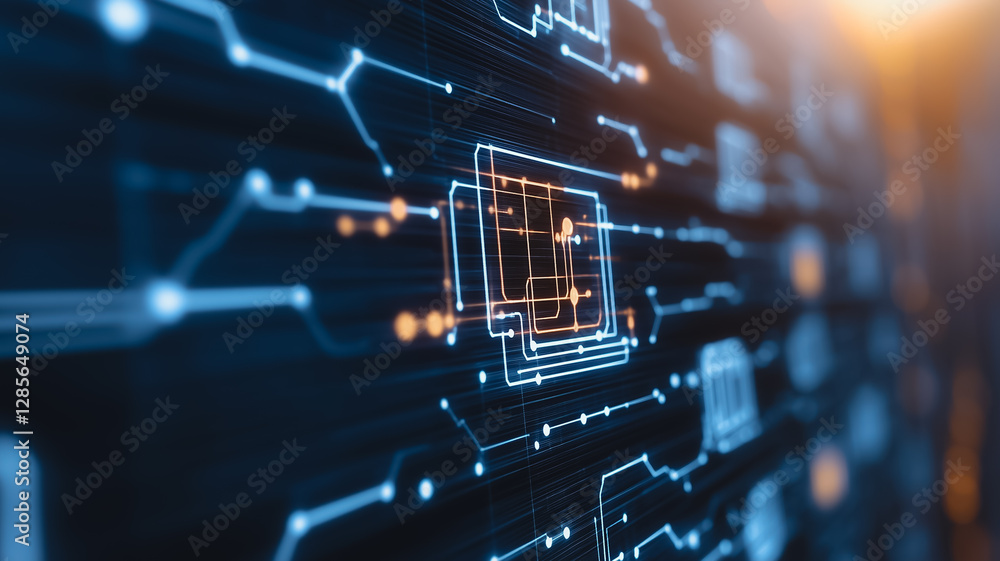 Aufkleber digital circuitry: a vibrant depiction of interconnected circuits, glowing with electric currents, i