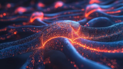 Obraz premium Digital Brain Interconnected Concept. Abstract glowing patterns with vibrant colors and dynamic textures.