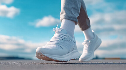 Close-Up of Running Shoes in Motion – Sporty Lifestyle and Fitness Walking