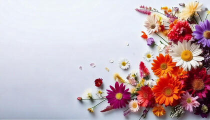 Creative floral arrangement of vibrant flowers in a whimsical design on a crisp white background.