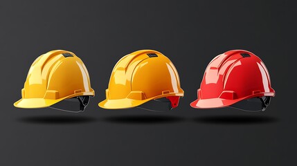 Three Safety Helmets: A Vibrant 3D Render AI Generated