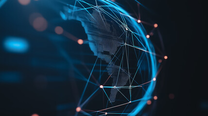 Global Connectivity: A digital representation of the globe is overlaid with a network of interconnected lines and points, illustrating the interconnectedness and data flow across the world.