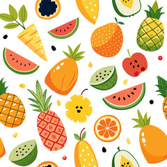 Seamless pattern of various colorful fruits.