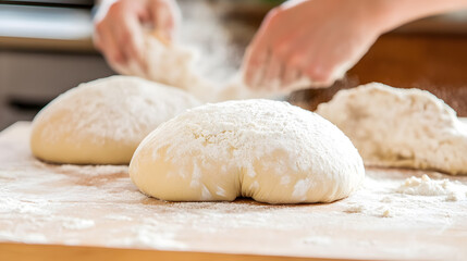 Obraz premium Artisan Bread Making Stock Photo Hands Kneading Dough Preparing Rustic Homemade Bread : Generative AI