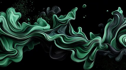 Abstract Teal and Black Liquid Swirl 3D Render AI Generated