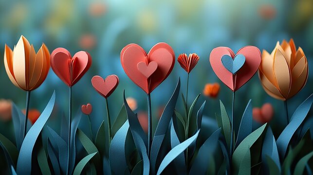 Paper crafted tulips and love hearts express heartfelt sentiment on Mother's Day.