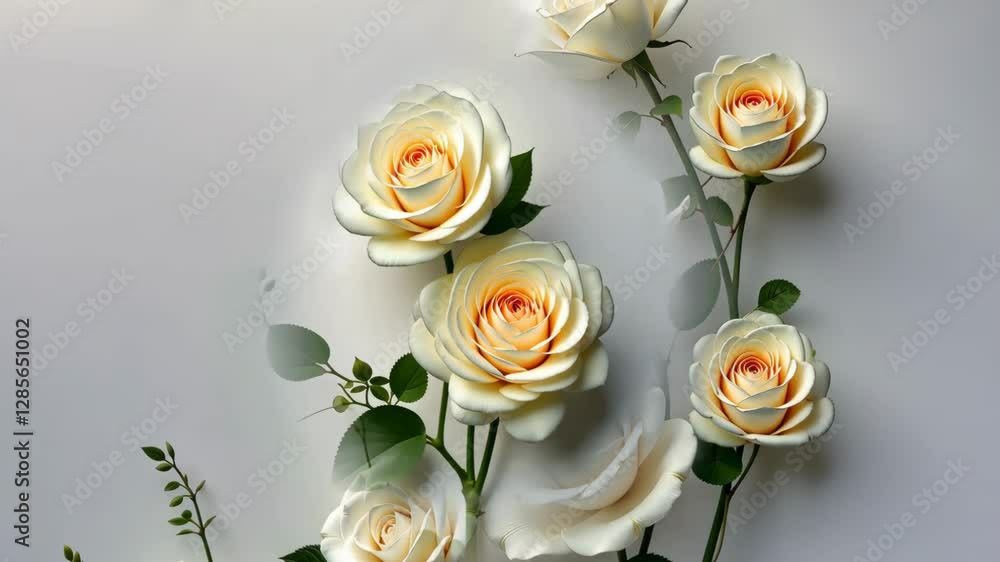 Poster a bouquet of white roses is arranged in a vase. the roses are in various sizes and are placed in a r