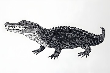 Naklejka premium Artistic drawing of a crocodile emphasizing the distinct features of this powerful predator