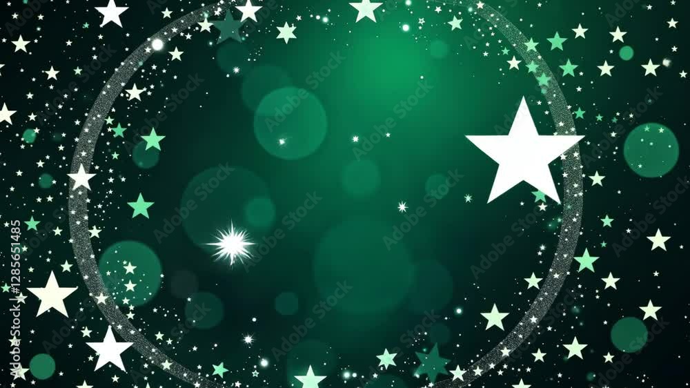 Poster a green circle with stars surrounding it. the stars are scattered all over the circle. the circle is