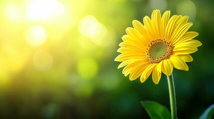 Obraz premium Bright Yellow Flower Blooming Under Sunlight with Blurred Green Background