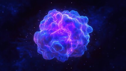 Digital Brain Interconnected Concept. Colorful abstract cosmic cloud with glowing particles against a dark background.