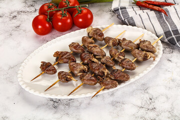 Gourmet Grilled chicken hearts skewer