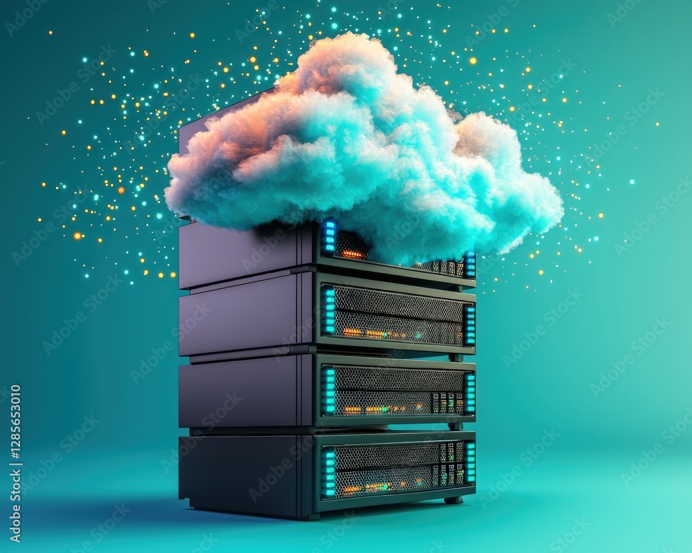 Poster cloud computing data servers network technology digital storage innovation