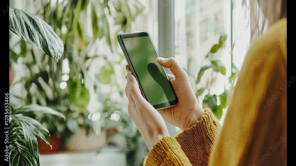 Aufkleber exploring modern technology hands on device for communication in green indoor setting surrounded by 