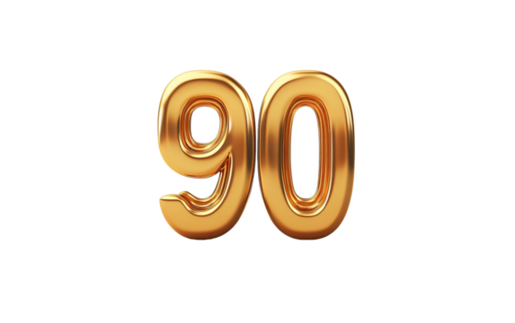 90 ninety on golden colour on transparent or white background - Powered by Adobe