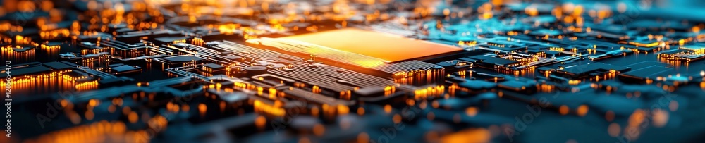 Poster High-Tech Circuit Board with Glowing Elements in Futuristic Design