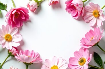 Obraz premium Spring card. Flowers located along the edge of a festive picture with an empty space for text for congratulations. Spring flowers and white blank sheet of paper