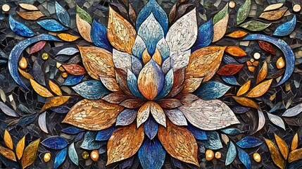 Vibrant Mosaic Lotus Flower: A Detailed Digital Painting AI Generated