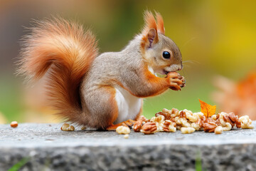 Obraz premium an squirrel with orange fur eating walnuts