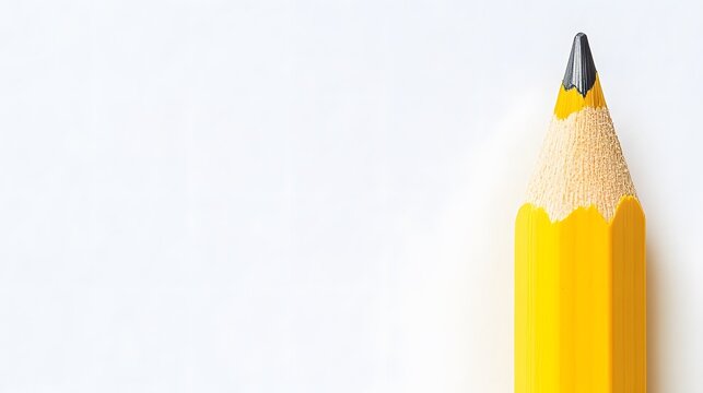A bright yellow pencil, isolated on a white background