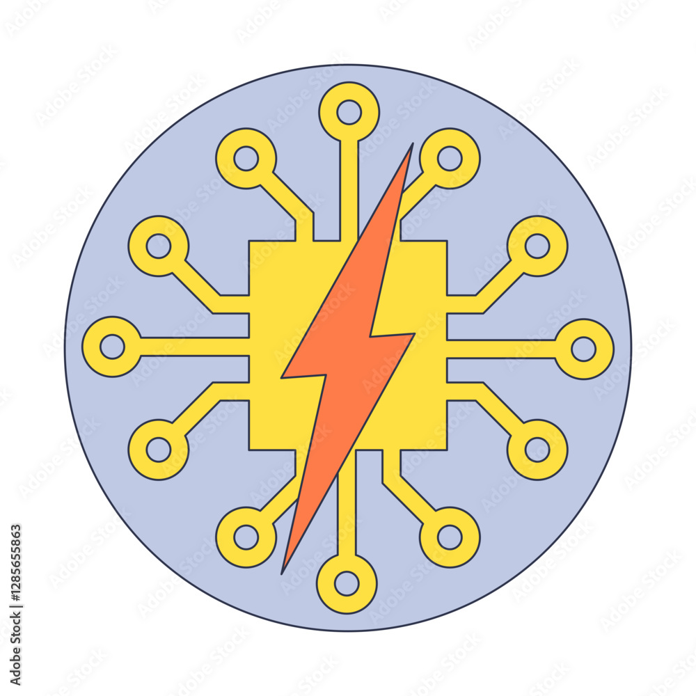 Poster a microchip with a lightning bolt symbolizes power and technology.
