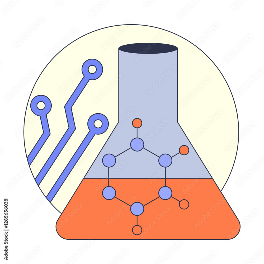 Aufkleber a beaker with molecular structures and circuit board pattern symbolizes the fusion of chemistry and 