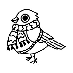 cute bird in winter clothes outline drawing
