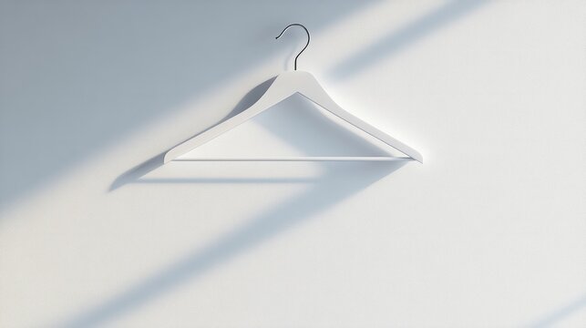 A pristine white hanger with a square transparent window, minimal design with sharp contrast on a white backdrop 