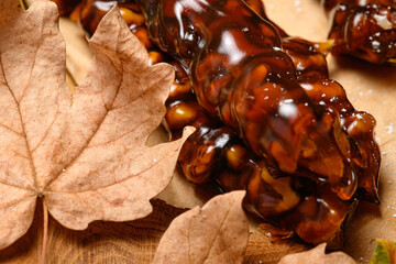 Sweet food Turkish delight on wooden background, assorted locum and candy for decorated backdrop