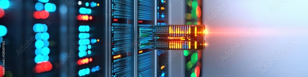 Aufkleber Data Center Visualization with Server Rack and Colorful Lights
