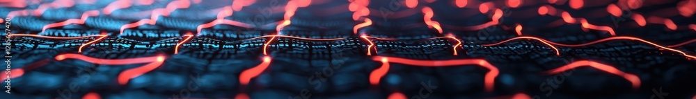 Poster Abstract futuristic pattern with glowing red lines on black background