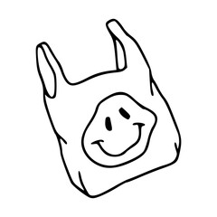 smiling plastic bag line art vector illustration